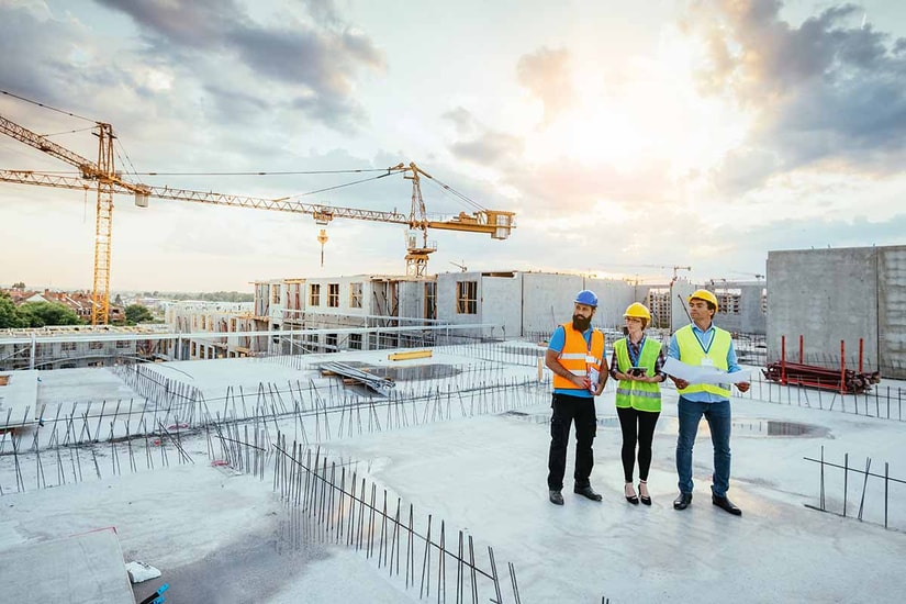 Tre personer står på toppen av et bygg under konstruksjon, til illustrasjon for bærekraftsmål